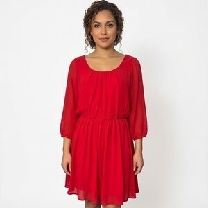 A. Byer Vibrant Red Women’s Midi Dress Elastic Waist 3/4 Sleeve‎ Sz XL Preowned